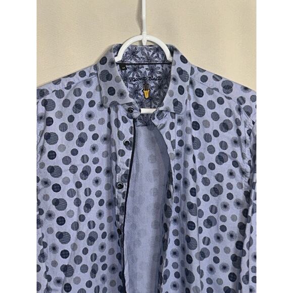 Visconti Black Men Button-Up Shirt Medium Blue Polka Dot 100% Cotton Long Sleeve - Picture 3 of 7
